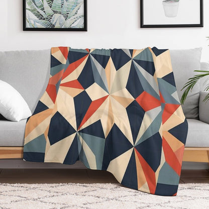 Graphic Retro Kaleidoscope Symmetrical Shapes in A Color Palette Easy Care Throw Blanket