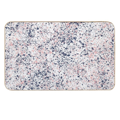 Navy Blue And Blush Pink Ink Spatter on White  Fade-Resistant Bath Mat