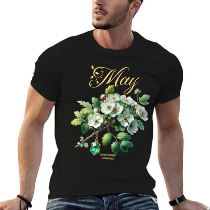 May Birth Month Flower & Gemstone Gifts - Hawthorn & Emerald  Odor-resistant T-Shirt