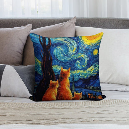 Cat Van Gogh Soft Anti-Pilling Throw Pillow