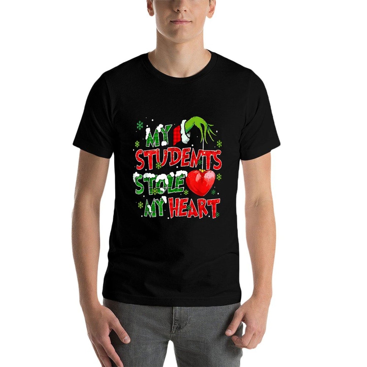 My Students Stole My Heart Christmas Xmas Teacher Pajamas  Heathered Texture T-Shirt