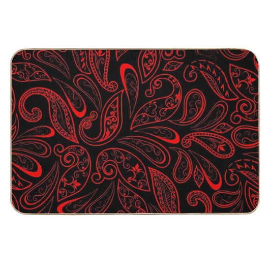 Color Red And Black RED BLACK PATTERN  Absorbent Bath Mat