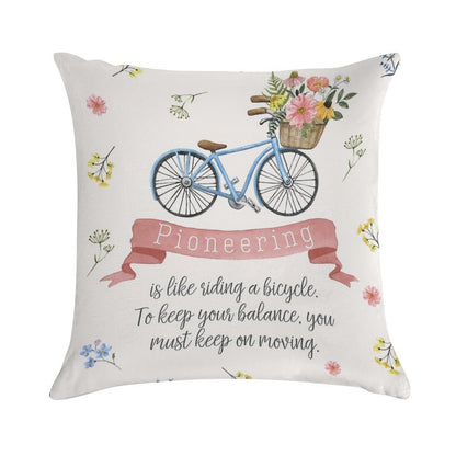 Pioneering Is Like Riding A Bicycle (Floral) Soft High-Density Material Throw Pillow