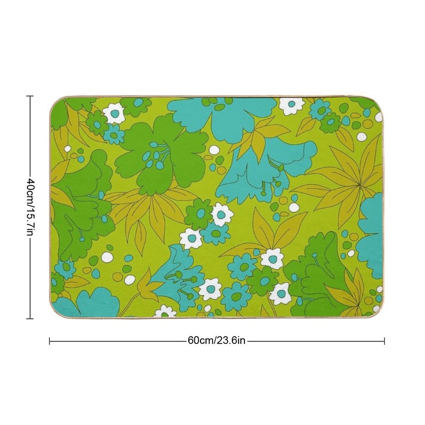 Green, Turquoise, And White Retro Flower Pattern  Multi-Purpose Bath Mat
