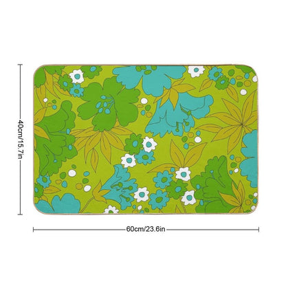 Green, Turquoise, And White Retro Flower Pattern  Multi-Purpose Bath Mat