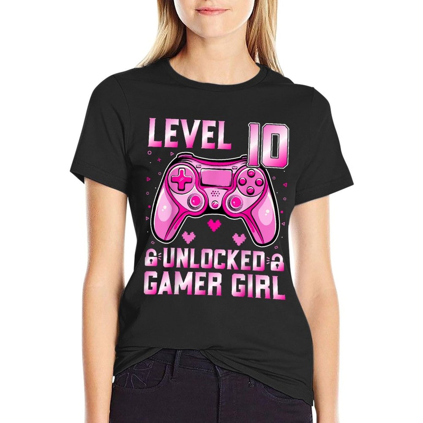 Level 10 Unlocked Gamer Girl Video Gamer 10th Birthday Comfortable T-Shirt