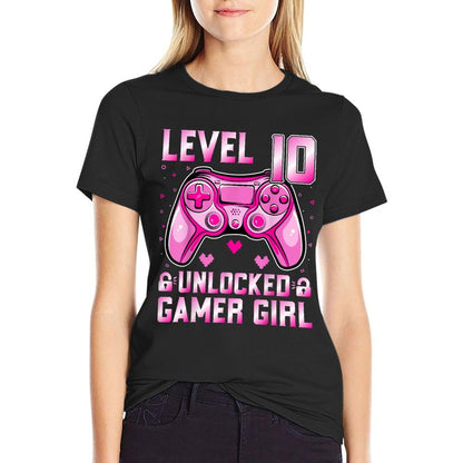 Level 10 Unlocked Gamer Girl Video Gamer 10th Birthday Comfortable T-Shirt