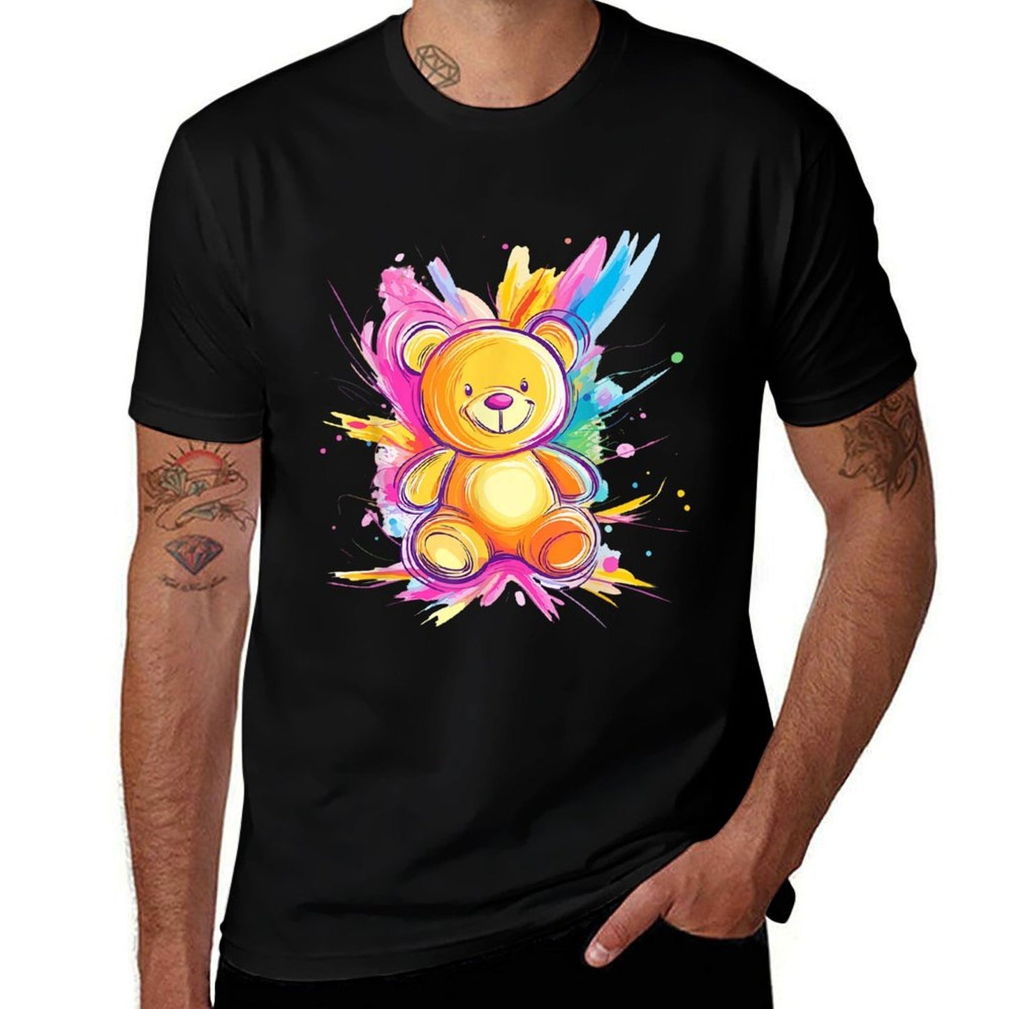 Colorful Teddy Bear With Splashes Comfortable T-Shirt