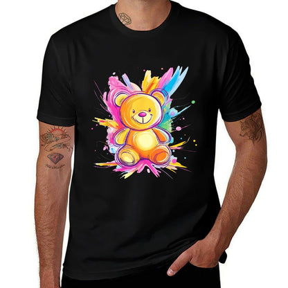 Colorful Teddy Bear With Splashes Comfortable T-Shirt