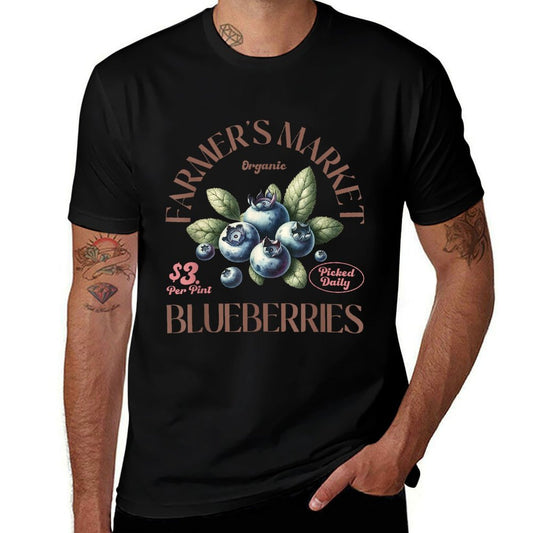 Vintage Farmers Market Blueberry Nature Lovers Fruits  High-quality Stitching T-Shirt