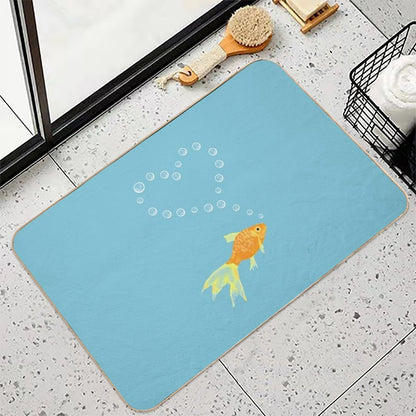 Goldfish Surrounded by Bubble Heart  Stain-Proof Bath Mat
