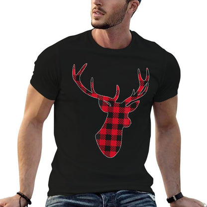 Classic Red  Black Christmas Buffalo Plaid Deer  Eco-friendly Material T-Shirt
