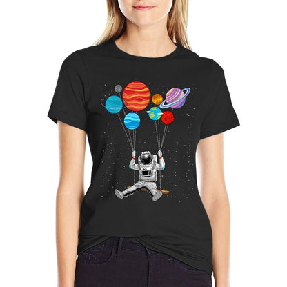 Space Themed For Men Women Outer Space Moon Galaxy Astronaut  Oversized Silhouette T-Shirt