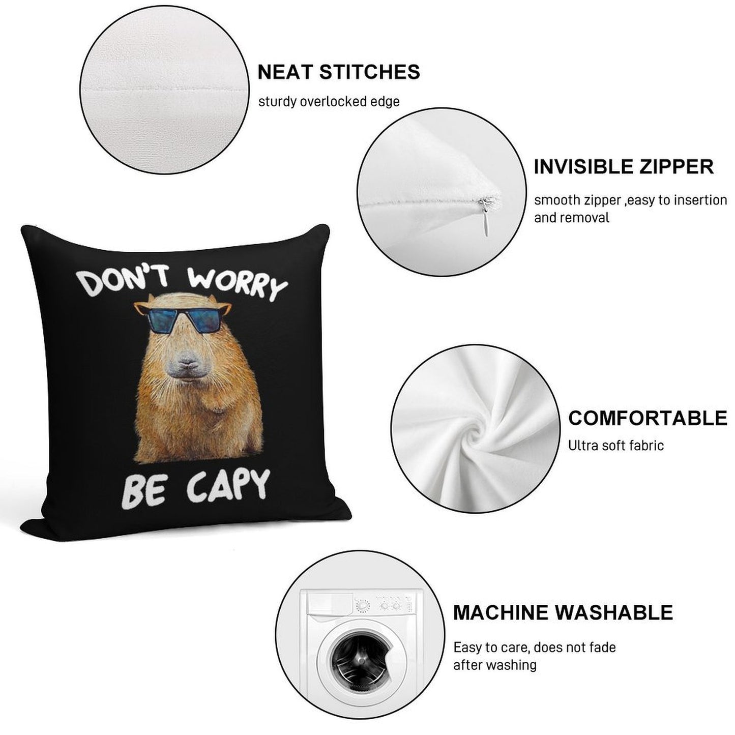 Funny Capybara Dont Worry Be Capy Funny Rodent Soft Anti-Pilling Throw Pillow