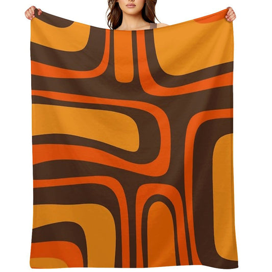 Palm Springs Retro Mid-Century Modern Abstract Pattern in 70s Brown And Orange Comfort Throw Blanket