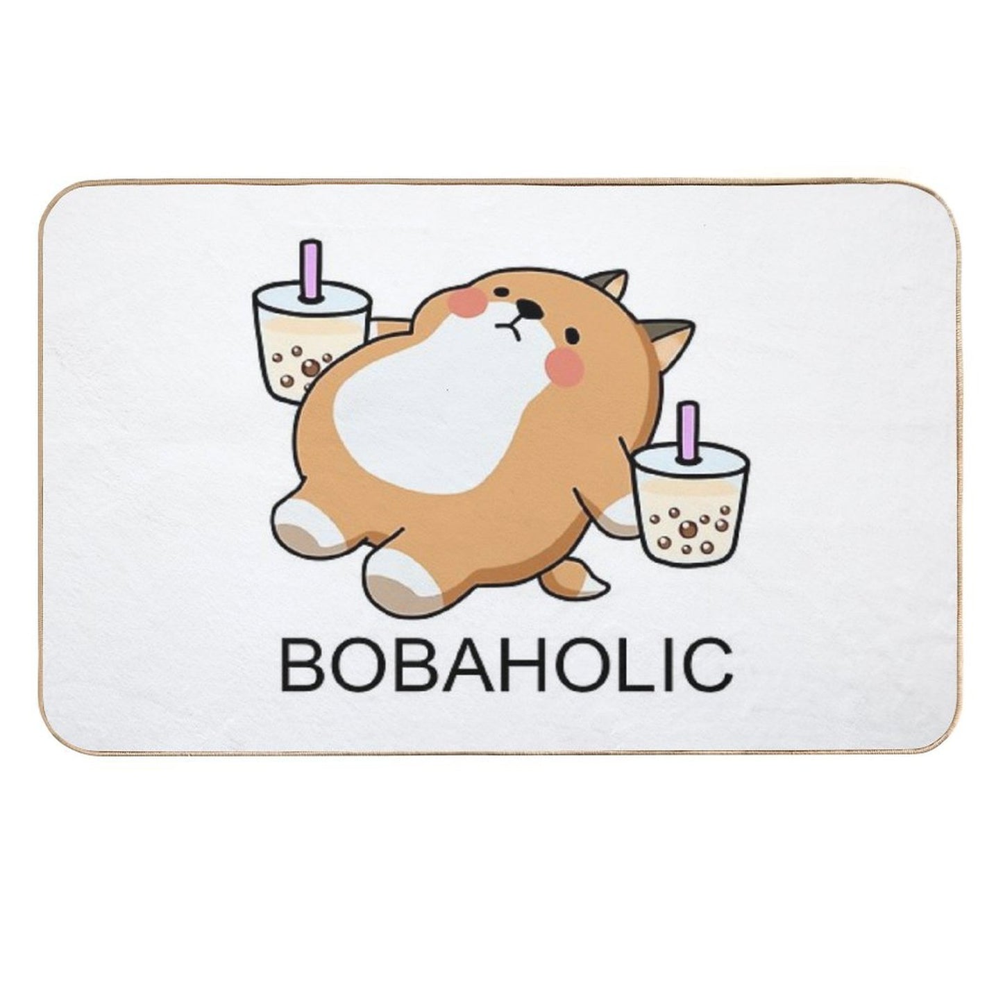 Lazy Bobaholic Shiba Loves Boba!  Stain-Proof Bath Mat
