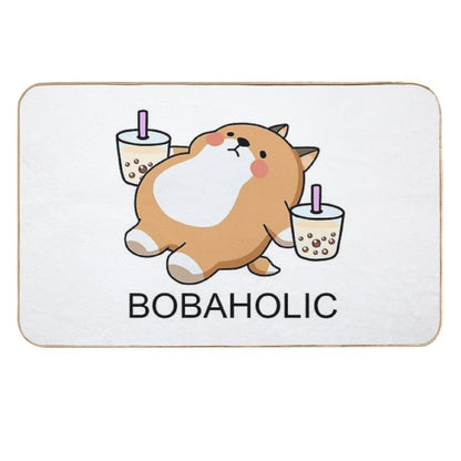 Lazy Bobaholic Shiba Loves Boba!  Stain-Proof Bath Mat