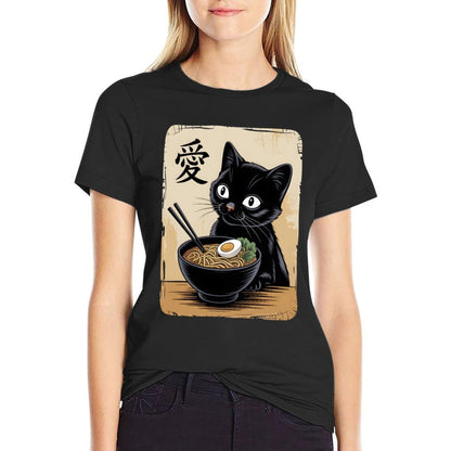Funny Kawaii Anime Cat Ramen Graphic Japanese  Quick-drying T-Shirt