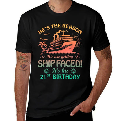 We Are Getting Ship Faced It's His 21st Birthday Cruise Bday  Heathered Texture T-Shirt