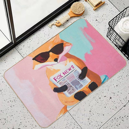Reading Fox on Toilet – Funny Retro Animal Bathroom Wall Art  Pet-Safe Bath Mat