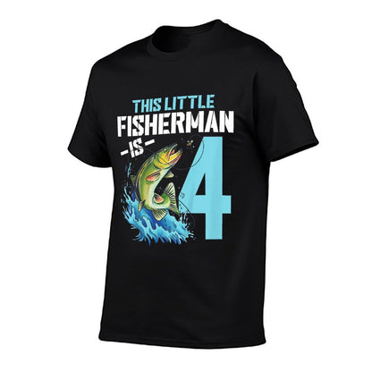 Kids Fishing Birthday 4 Year Old Boy Fisher 4th Bday Kids  Fade-proof Color T-Shirt