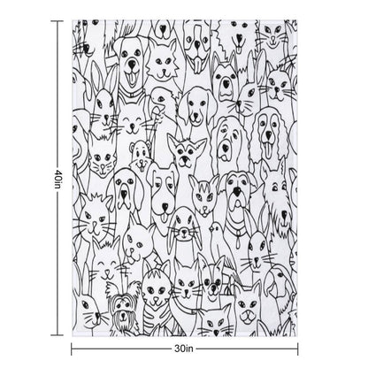 Funny Pattern with Cute Pets Dogs, Cats, Birds, Rabbits, Hamster Female Child Male Animal Lover Shrink-resistant Throw Blanket