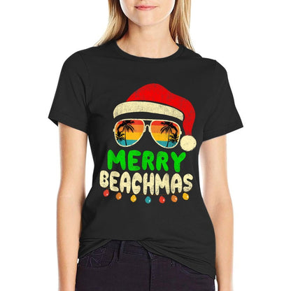 Merry Beachmas Tropical Christmas Hawaii Smile Beach  Rolled Sleeves T-Shirt
