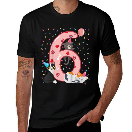 Kids 6th Birthday Girl Cute Cat Outfit 6 Years Old Bday Party Comfortable T-Shirt