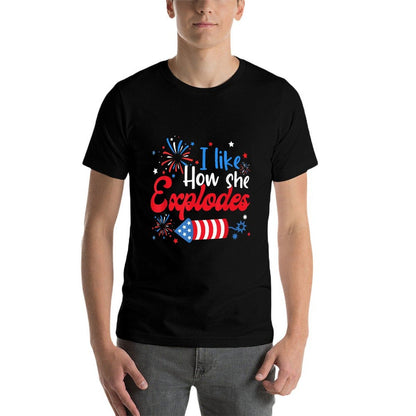 I Like How She Explodes Fireworks Funny Couple 4th Of July  Fade-proof Color T-Shirt