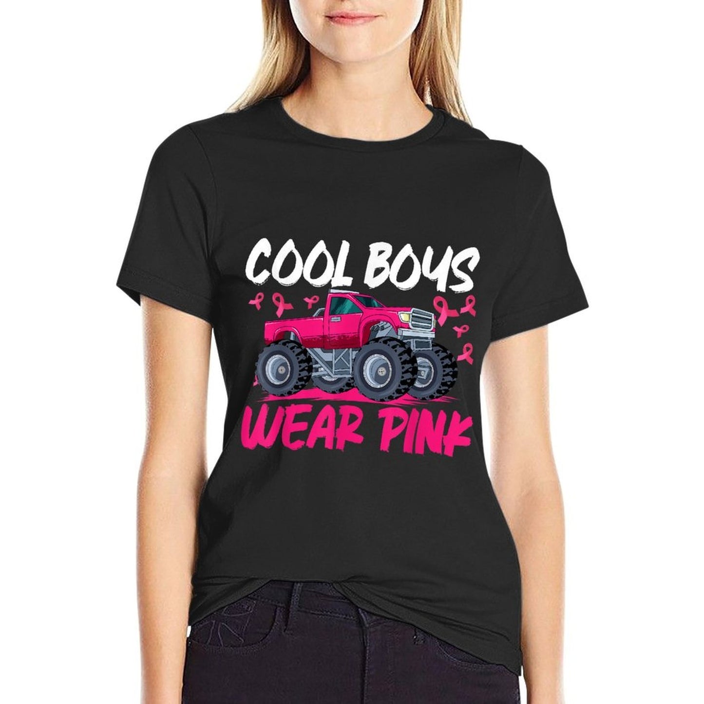 Monster Truck Breast Cancer Awareness Cool Boys Wear Pink  Breathable T-Shirt