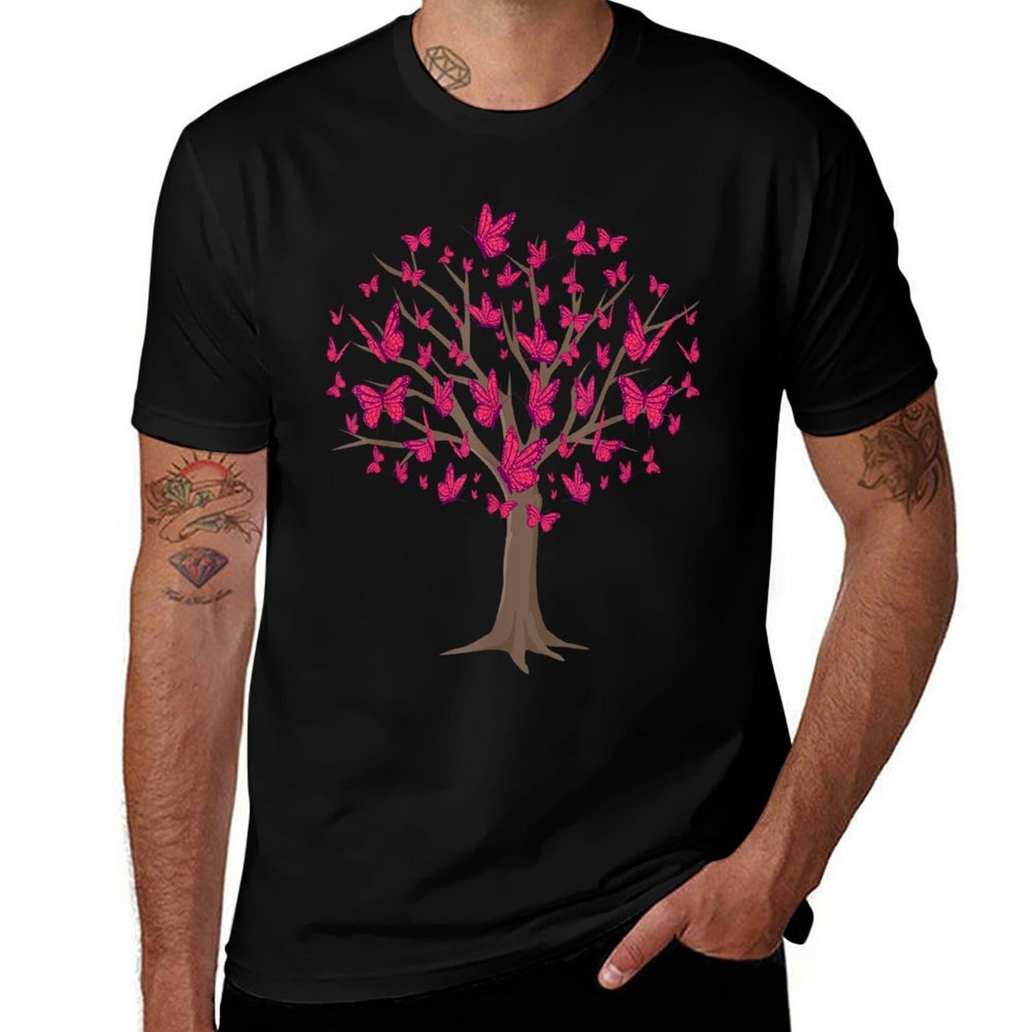Nature Butterfly Tree Nature Butterfly Love Butterflies  Fade-proof Color T-Shirt