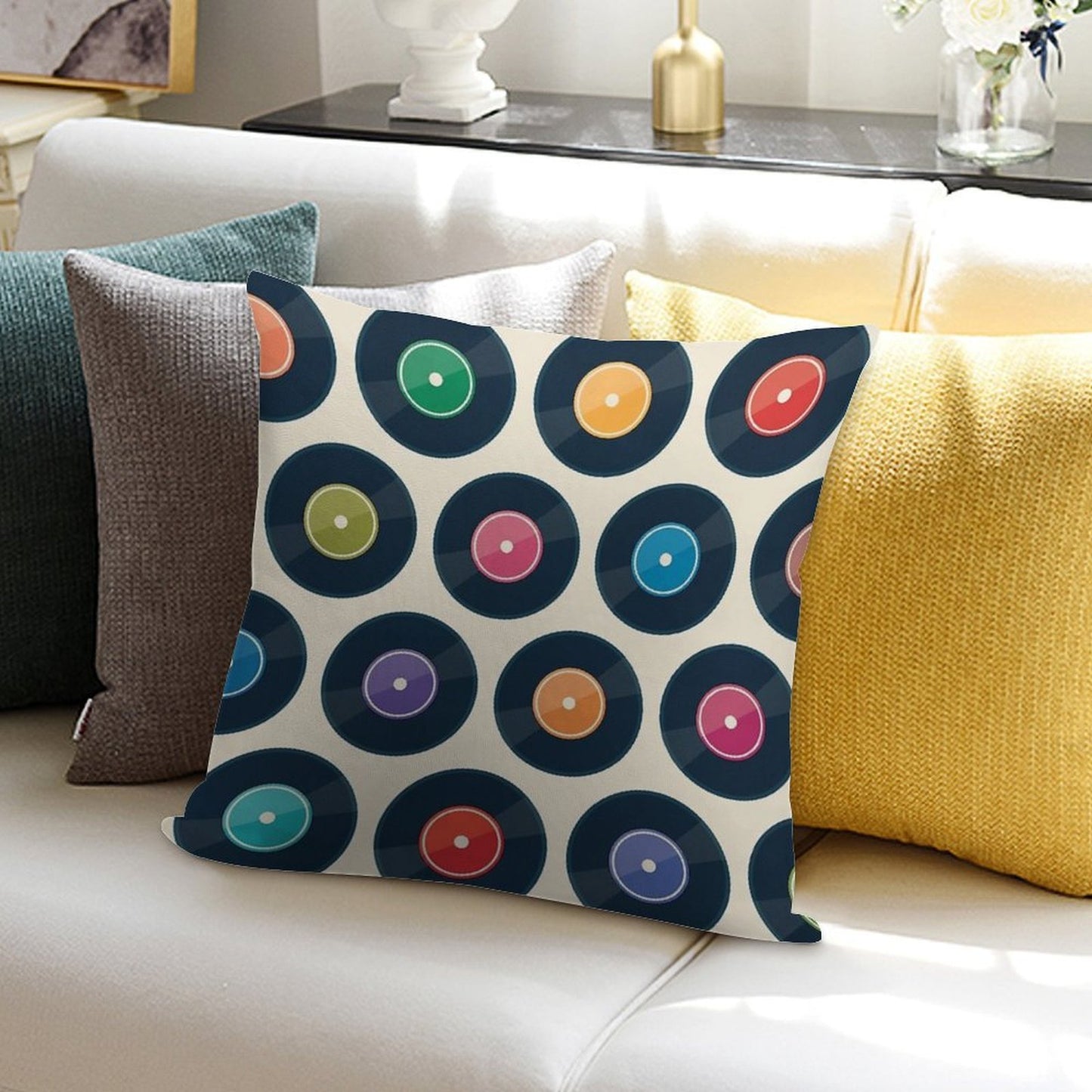 Vinyl Record Collection Soft Shrink-Resistant Throw Pillow