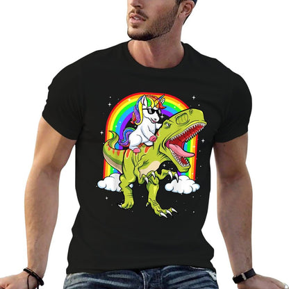 Rainbow Unicorn Riding T Rex - Dinosaur Boys Girls Men Women  Eco-friendly Material T-Shirt