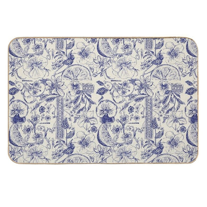 Fruity Blue Ornate Floral Royal.  Versatile Bath Mat