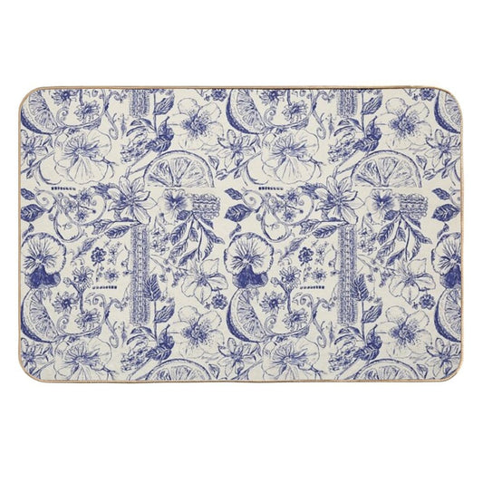 Fruity Blue Ornate Floral Royal.  Versatile Bath Mat