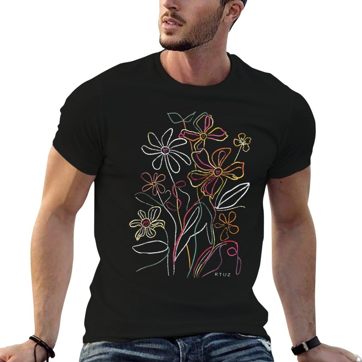 Boho Style Floral Pastel Design Flowers Hipster Streetwear  Wrinkle-resistant T-Shirt