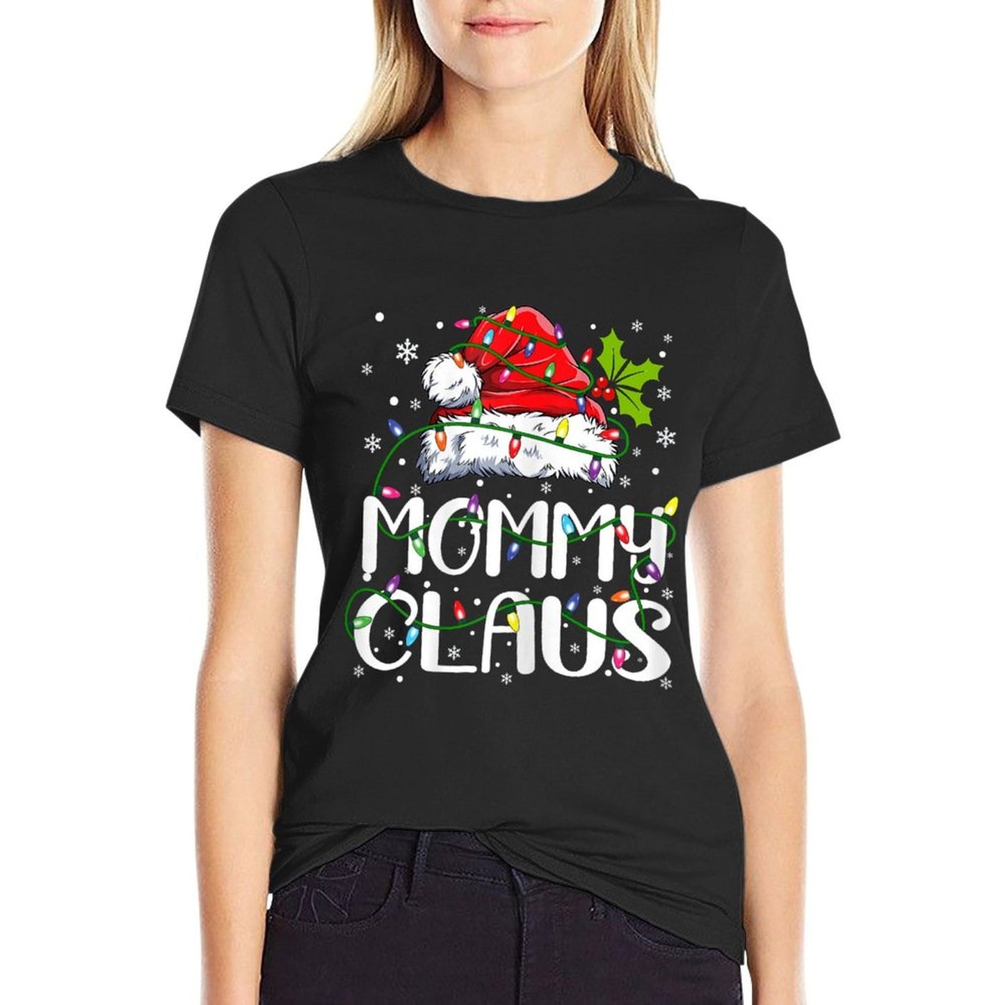 Mommy Claus Christmas Lights Pajama Family Matching  Stretchy T-Shirt