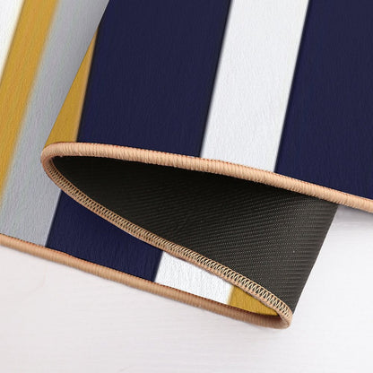 Modern Stripes Vertical Pattern in Honey Mustard Yellow, Dark Navy Blue, Gray, And White. Minimalist Color Block  Pet-Safe Bath Mat