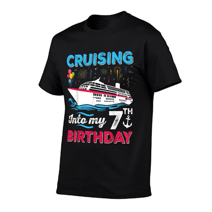 Cruising Into My 7th Birthday Girls Boy 7 Years Old Birthday  Heathered Texture T-Shirt