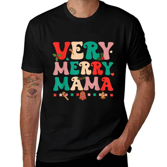 Very Merry Mama Christmas Happy Holiday Noel Tree Family  Stretchy T-Shirt