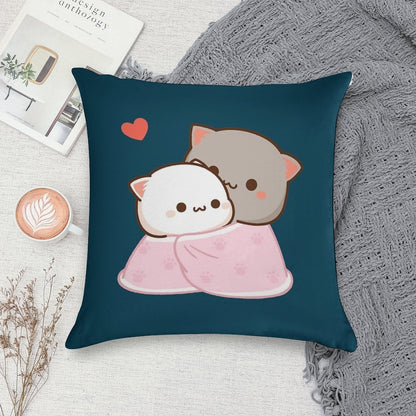 Peach And Goma Cuddling - Mochi Peach Cat Soft Hidden Zipper Throw Pillow