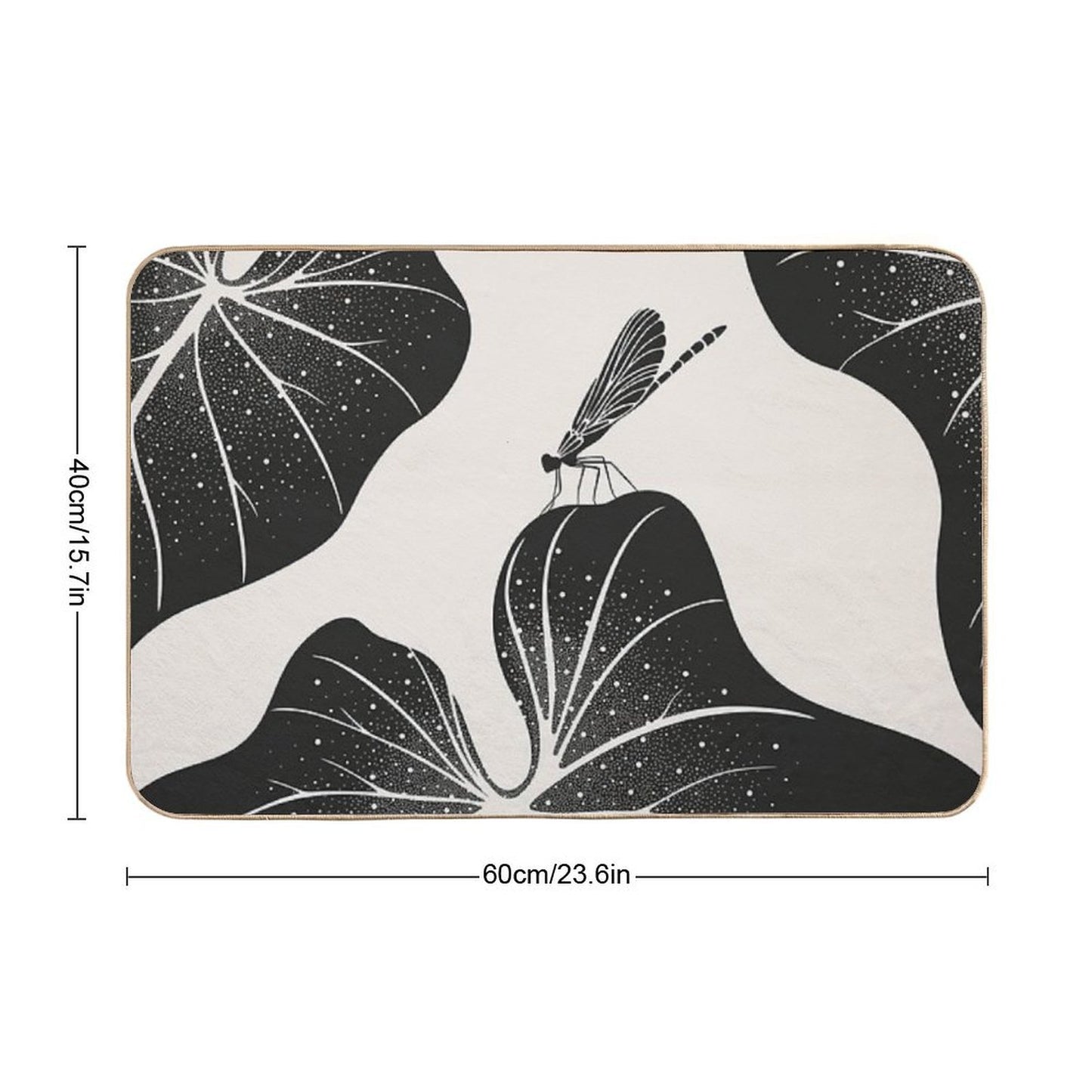 Dragonfly on Leaf with Water Drops, Minimalist Illustration  Easy Maintenance Bath Mat