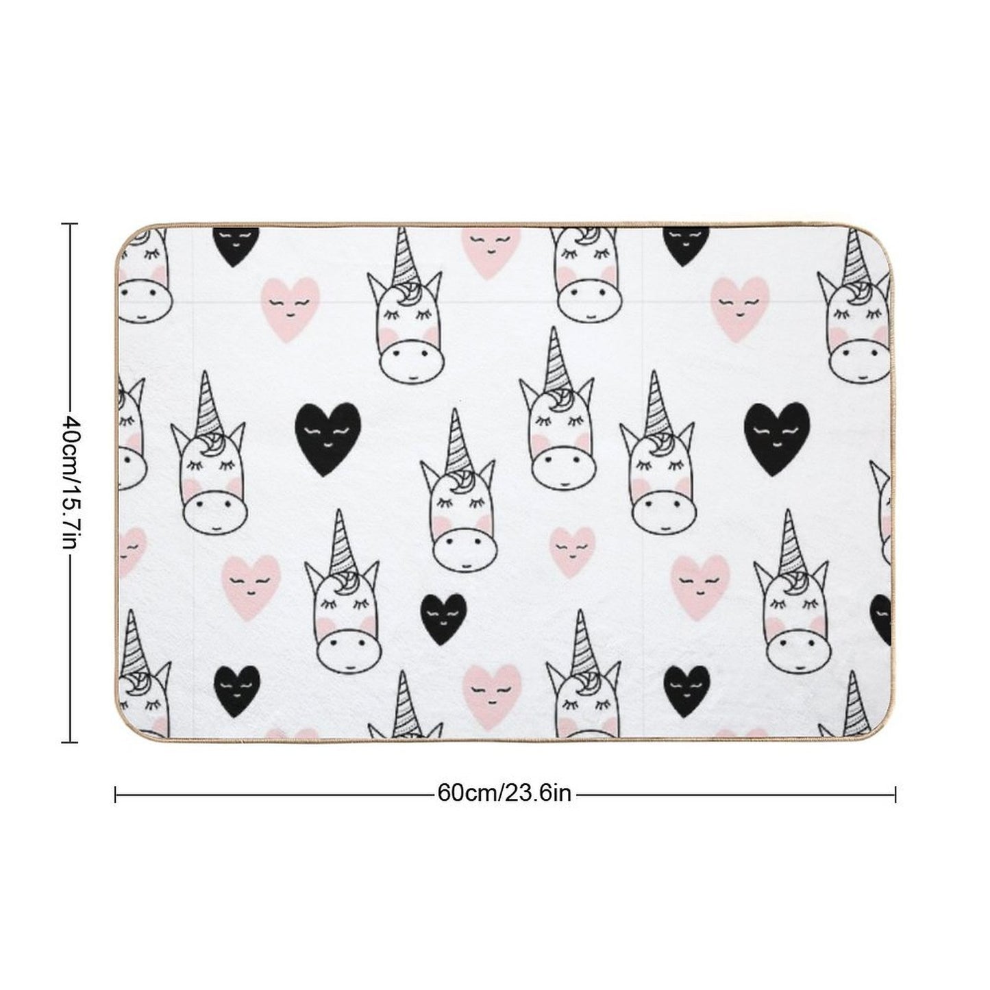 Lovely Unicorns And Hearts - Pink, Black, Grey  Gray  Non-Slip Bath Mat