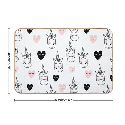 Lovely Unicorns And Hearts - Pink, Black, Grey  Gray  Non-Slip Bath Mat