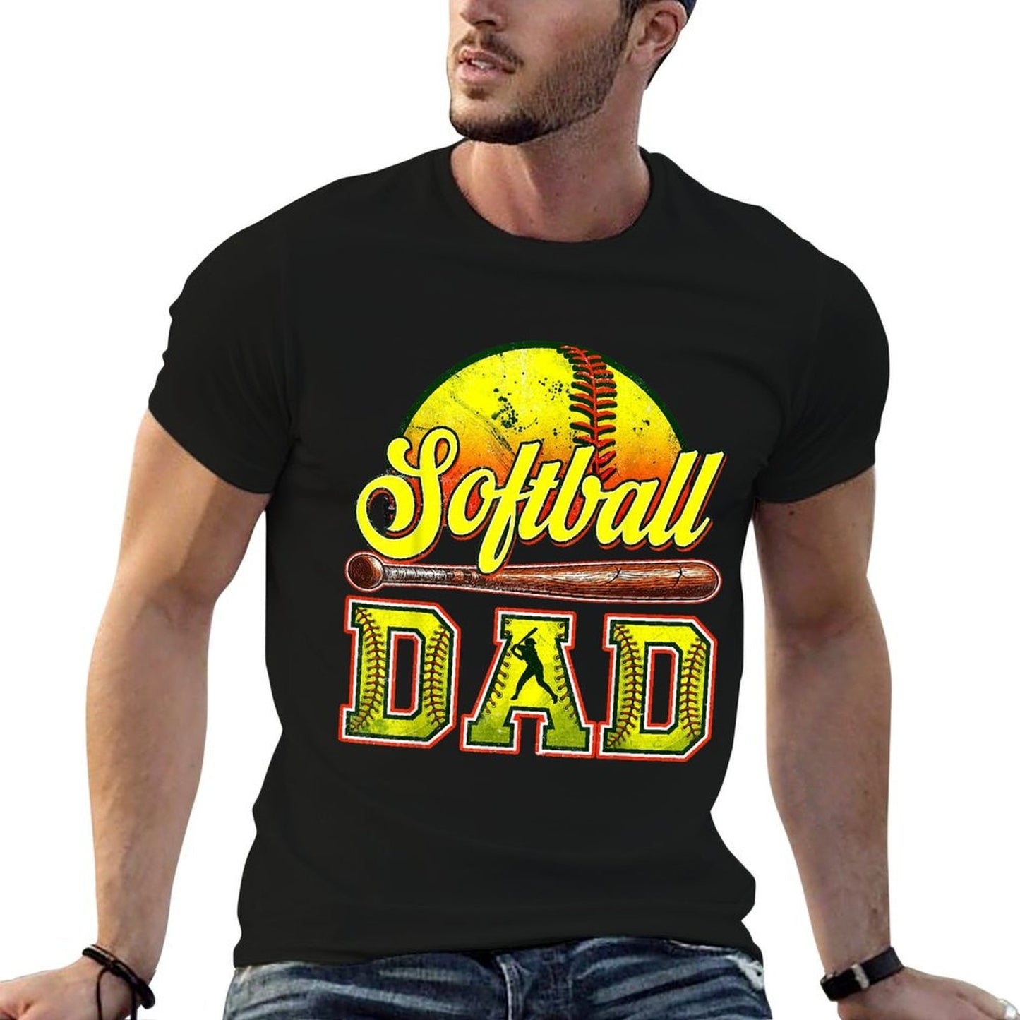 Retro Softball Dad Game Day Dad Fathers Day  Moisture-wicking T-Shirt