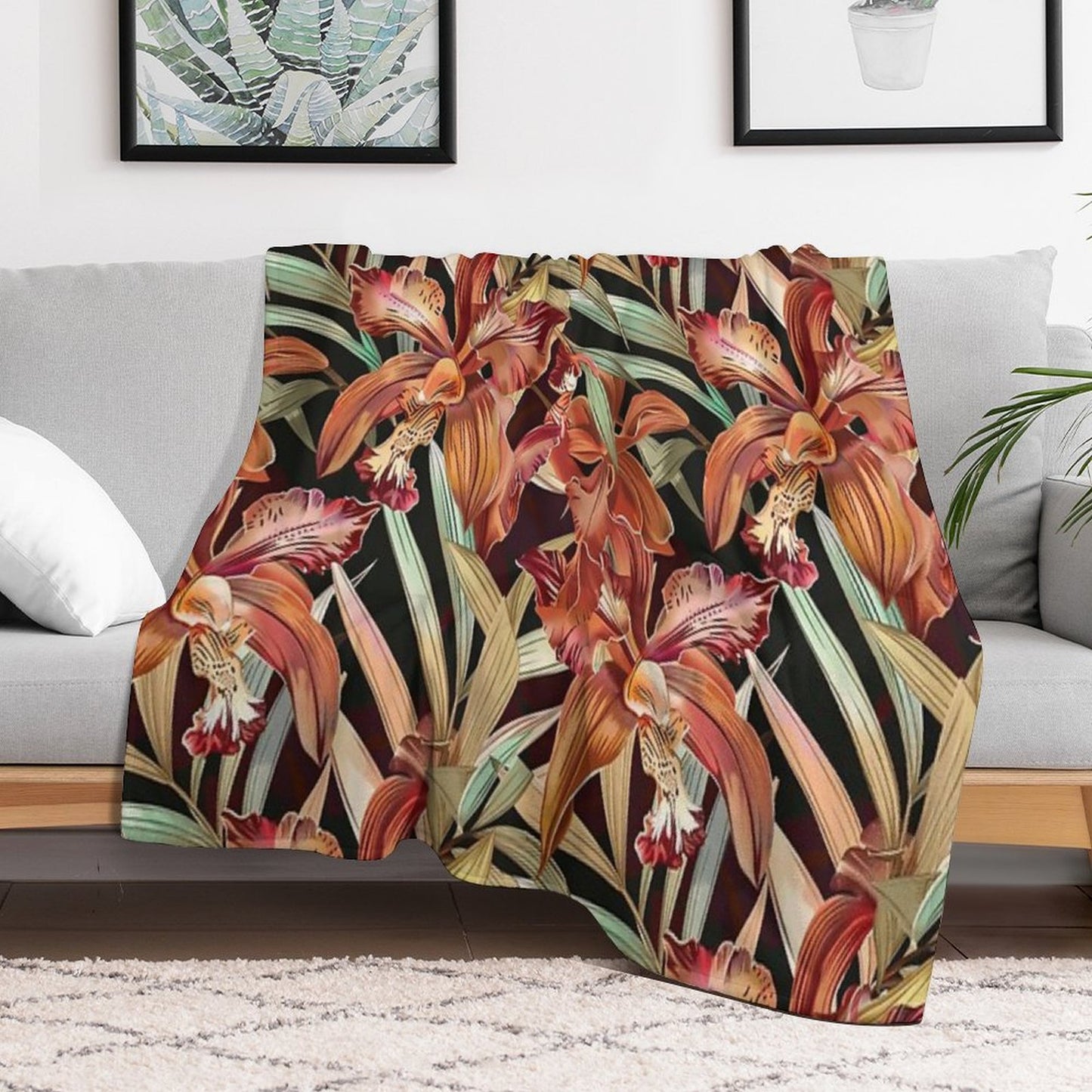 Autumn Orchid Splendor Machine-washable Throw Blanket