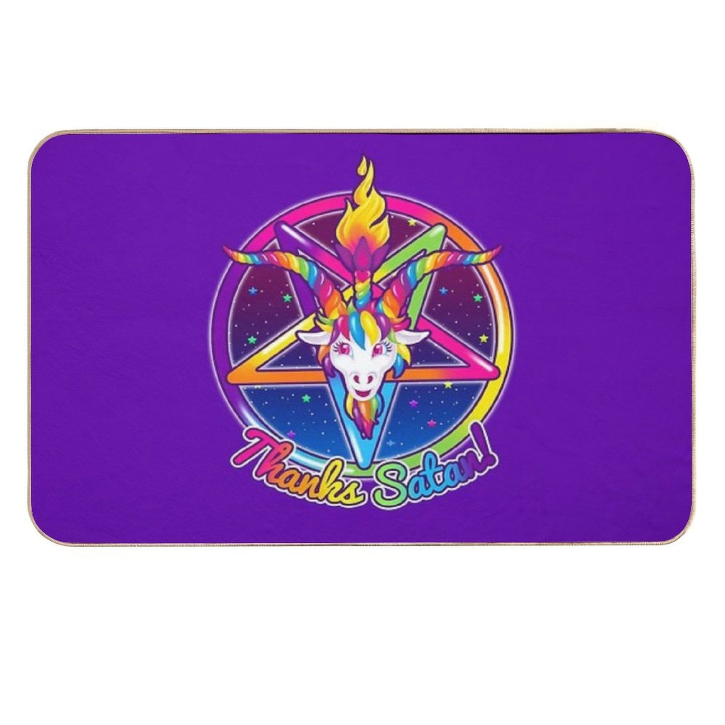 1997 Neon Rainbow Thanks Satan Baphomet Pentagram Sigil  Non-Slip Bath Mat