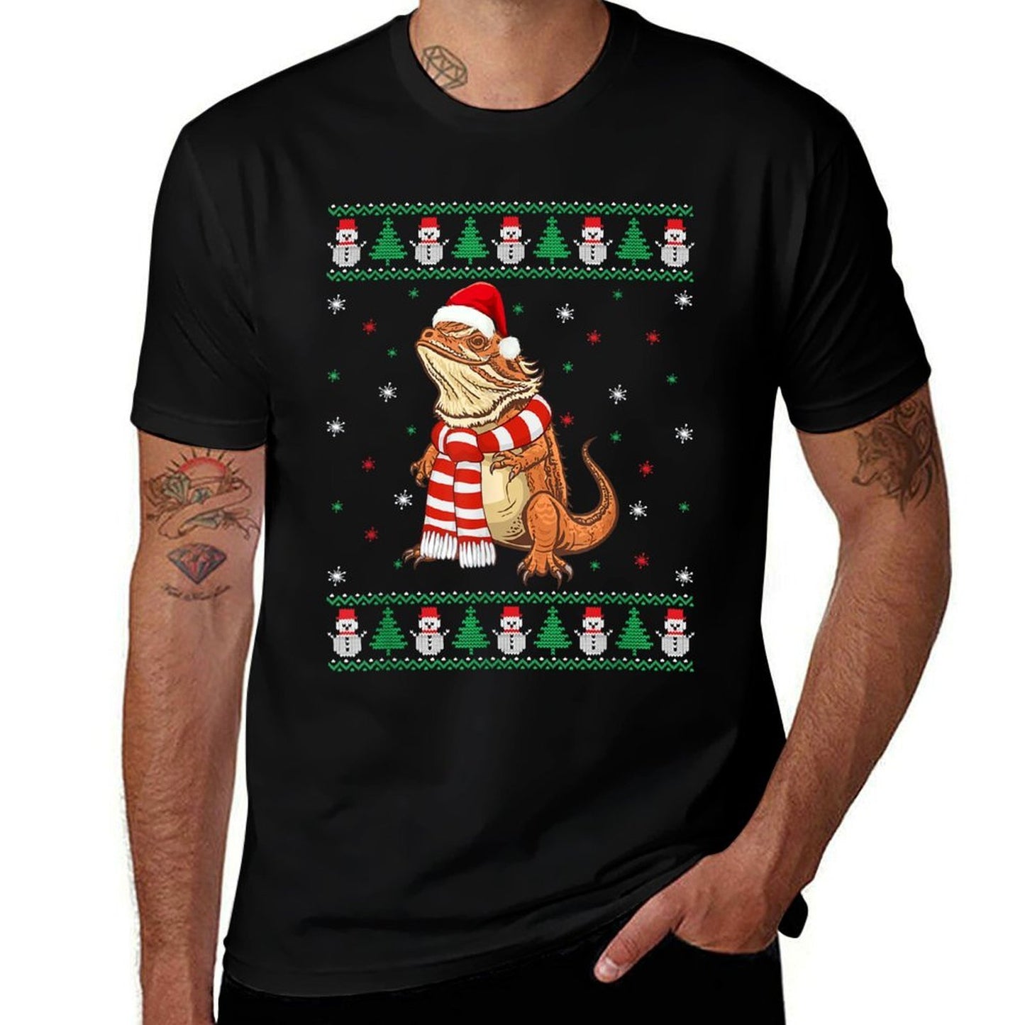 Bearded Dragon Animal Matching Family Ugly Christmas Sweater  Ribbed Collar T-Shirt