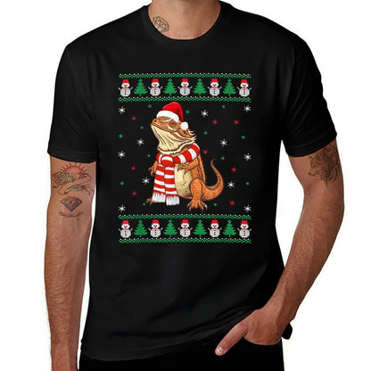 Bearded Dragon Animal Matching Family Ugly Christmas Sweater  Ribbed Collar T-Shirt