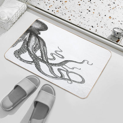 Half Octopus  Right Side  Vintage Octopus  Tentacles  Sea Creatures  Nautical  Ocean  Sea  Beach  Diptych  Black And W  Rapid-Drying Bath Mat